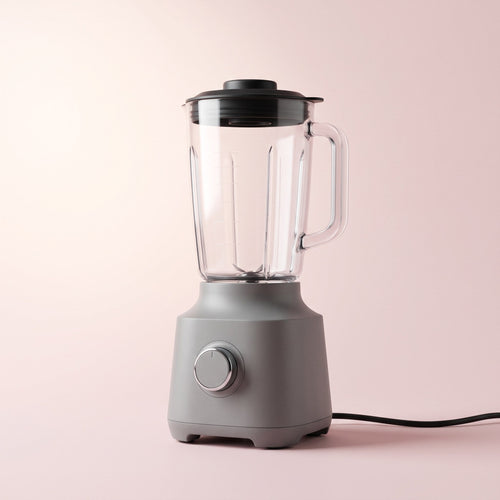 A bulky countertop blender.